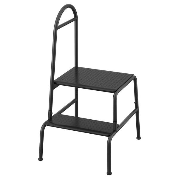 IKEA BÄSINGEN Step stool with handrail 2-steps anthracite