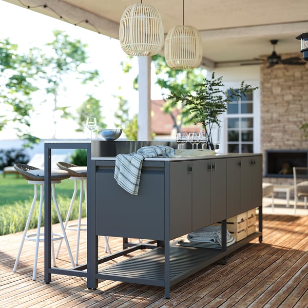 IKEA BÅTSKÄR Outdoor Kitchen Island W Bar Table Dark Gray 94 1/2x39 3/8 "