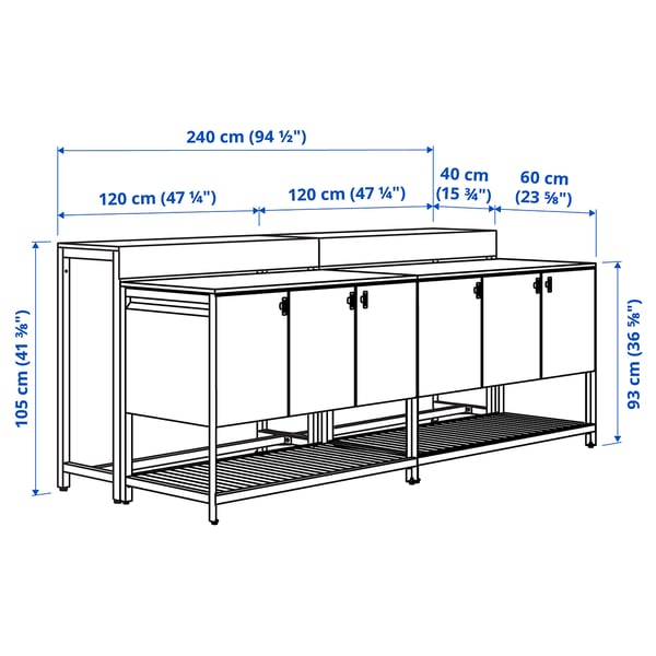 IKEA BÅTSKÄR Outdoor Kitchen Island W Bar Table Dark Gray 94 1/2x39 3/8 "