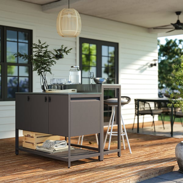 IKEA BÅTSKÄR Outdoor Kitchen Island W Bar Table Dark Gray 47 1/4x39 3/8 "