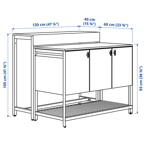 IKEA BÅTSKÄR Outdoor Kitchen Island W Bar Table Dark Gray 47 1/4x39 3/8 "