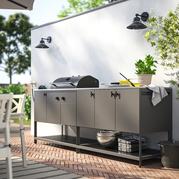 IKEA BÅTSKÄR Outdoor Kitchen W Charcoal Grill Dark Gray 94 1/2x23 5/8 "