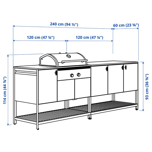 IKEA BÅTSKÄR Outdoor Kitchen W Charcoal Grill Dark Gray 94 1/2x23 5/8 "
