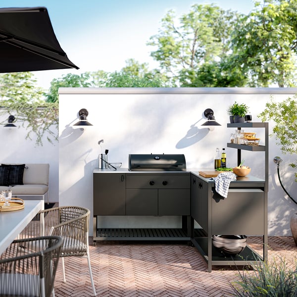 IKEA BÅTSKÄR Outdoor Kitchen W Charcoal Grill Dark Gray 70 7/8x70 7/8x59 7/8 "