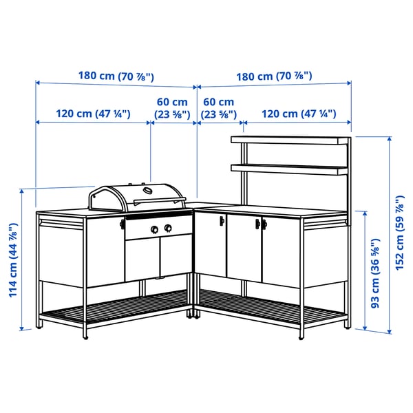 IKEA BÅTSKÄR Outdoor Kitchen W Charcoal Grill Dark Gray 70 7/8x70 7/8x59 7/8 "