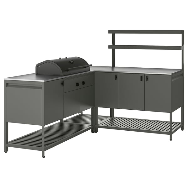 IKEA BÅTSKÄR Outdoor kitchen w charcoal grill dark gray 70 7/8x70 7/8x59 7/8 "