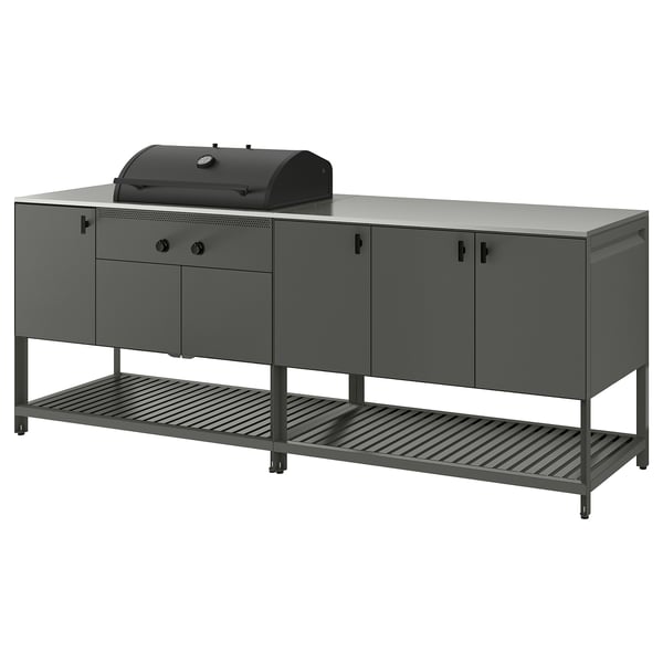IKEA BÅTSKÄR Outdoor kitchen w charcoal grill dark gray 94 1/2x23 5/8 "