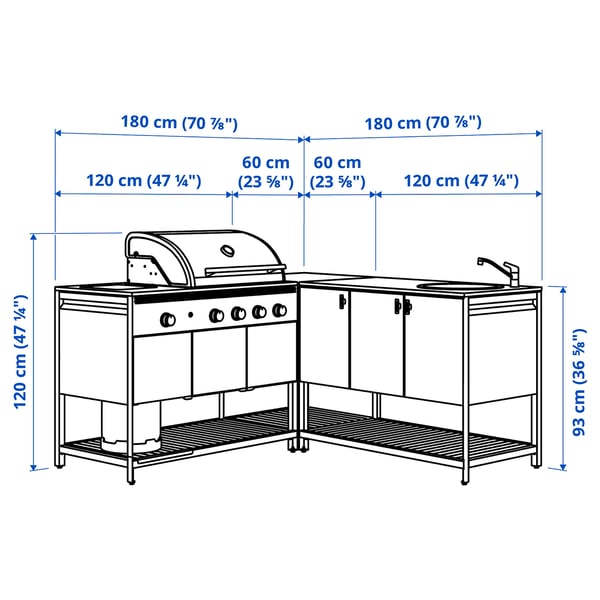 IKEA BÅTSKÄR Outdoor Kitchen W Gas Bbq+sink Unit Dark Gray 70 7/8x70 7/8 "