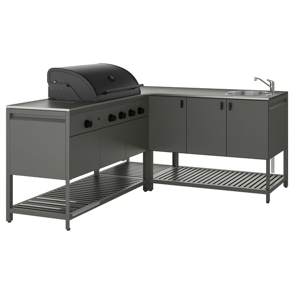 IKEA BÅTSKÄR Outdoor kitchen w gas bbq+sink unit dark gray 70 7/8x70 7/8 "