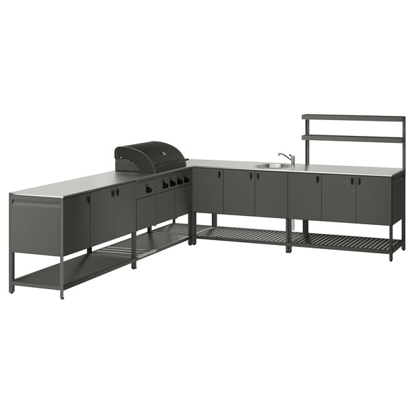 IKEA BÅTSKÄR Outdoor kitchen w gas bbq+sink unit dark gray 118 1/8x118 1/8 "