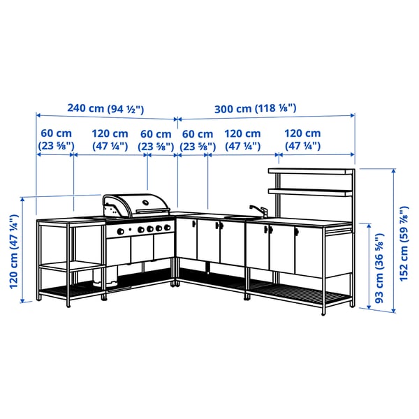 IKEA BÅTSKÄR Outdoor Kitchen W Gas Bbq+sink Unit Dark Gray 94 1/2x118 1/8 "