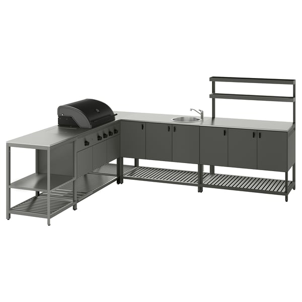 IKEA BÅTSKÄR Outdoor kitchen w gas bbq+sink unit dark gray 94 1/2x118 1/8 "