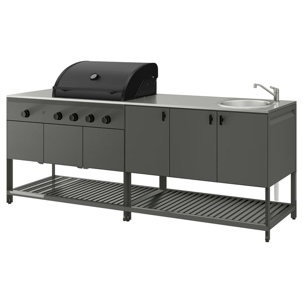 IKEA BÅTSKÄR Outdoor kitchen w gas bbq+sink unit dark gray 94 1/2x23 5/8 "