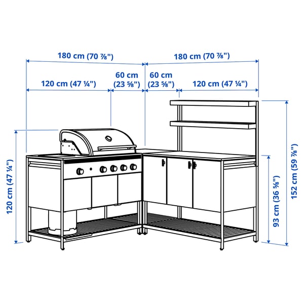 IKEA BÅTSKÄR Outdoor Kitchen W Gas Grill Dark Gray 70 7/8x70 7/8x59 7/8 "