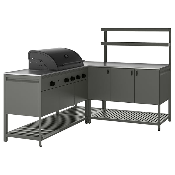 IKEA BÅTSKÄR Outdoor kitchen w gas grill dark gray 70 7/8x70 7/8x59 7/8 "