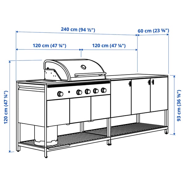 IKEA BÅTSKÄR Outdoor Kitchen W Gas Grill Dark Gray 94 1/2x23 5/8 "