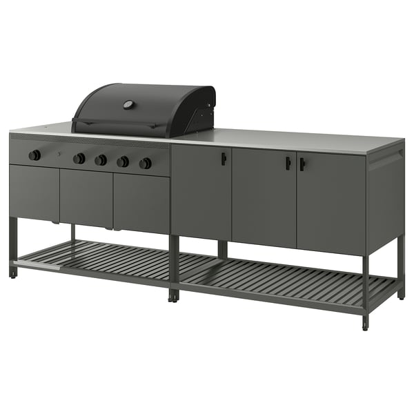 IKEA BÅTSKÄR Outdoor kitchen w gas grill dark gray 94 1/2x23 5/8 "