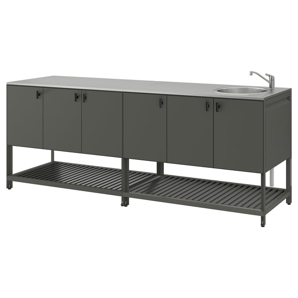 IKEA BÅTSKÄR Outdoor kitchen with sink unit dark gray 94 1/2x23 5/8 "