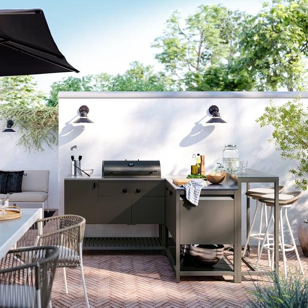 IKEA BÅTSKÄR Outdoor Ktchn W Chrcl Bbq+bar Table Dark Gray 86 5/8x70 7/8 "