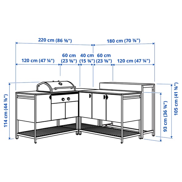 IKEA BÅTSKÄR Outdoor Ktchn W Chrcl Bbq+bar Table Dark Gray 86 5/8x70 7/8 "