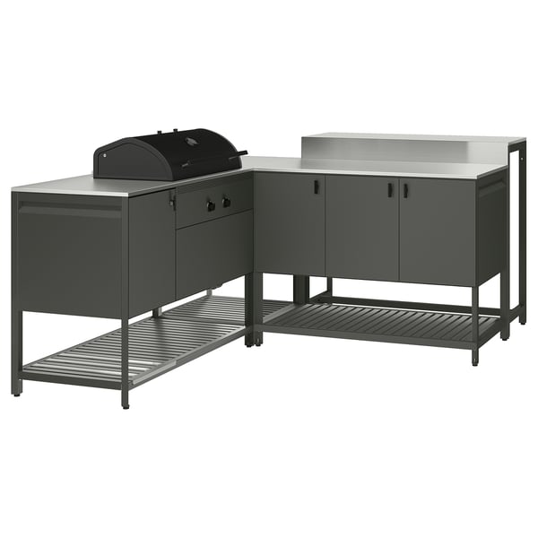 IKEA BÅTSKÄR Outdoor ktchn w chrcl bbq+bar table dark gray 86 5/8x70 7/8 "