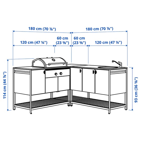 IKEA BÅTSKÄR Outdoor Ktchn W Chrcl Bbq+sink Unit Dark Gray 70 7/8x70 7/8 "