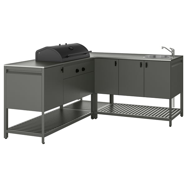 IKEA BÅTSKÄR Outdoor ktchn w chrcl bbq+sink unit dark gray 70 7/8x70 7/8 "