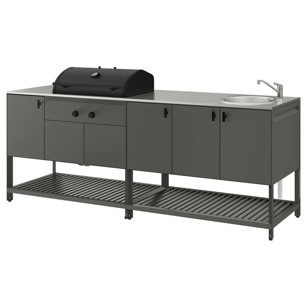 IKEA BÅTSKÄR Outdoor ktchn w chrcl bbq+sink unit dark gray 94 1/2x23 5/8 "