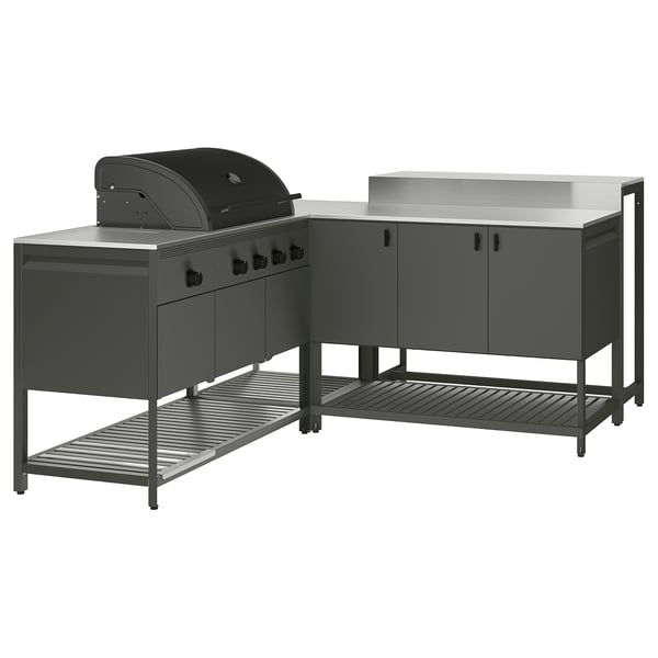 IKEA BÅTSKÄR Outdoor ktchn w gas bbq+bar table dark gray 86 5/8x70 7/8 "