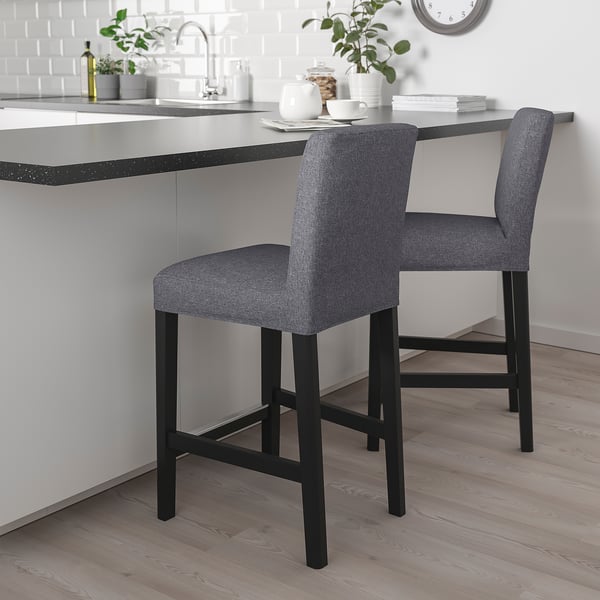 IKEA BERGMUND Bar Stool With Backrest Counter Height Black/Gunnared Medium Grey 24 3/8 "