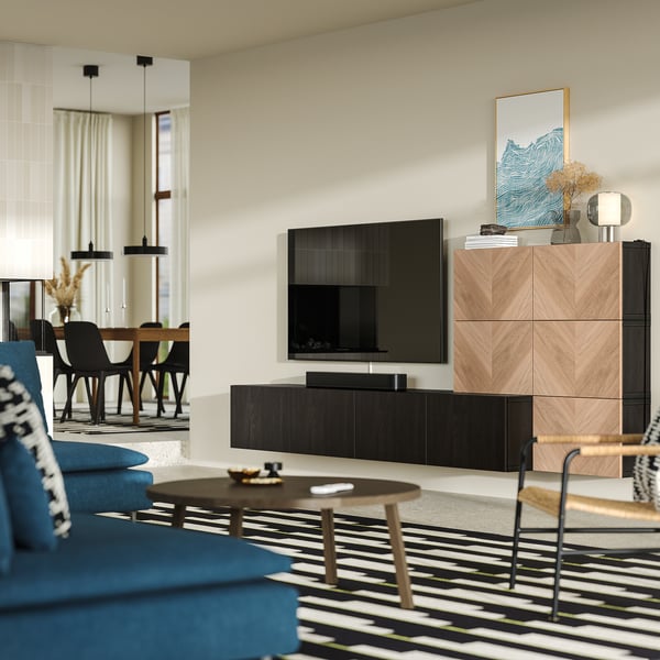 IKEA BESTÅ Media Storage Combination Black-brown Lappviken/Hedeviken Oak 118 1/8x16 1/2x44 7/8 "