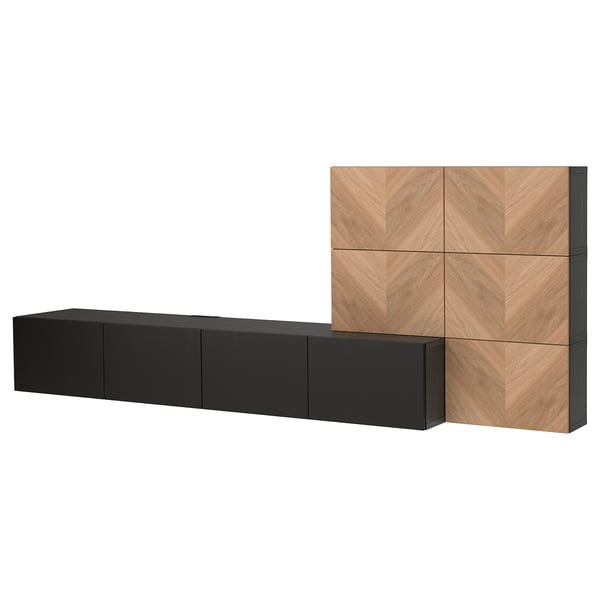 IKEA BESTÅ Media storage combination black-brown Lappviken/Hedeviken oak 118 1/8x16 1/2x44 7/8 "