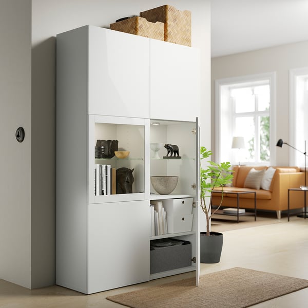 IKEA BESTÅ Storage Combination W/glass Doors White Lappviken/Sindvik White Clear Glass 47 1/4x16 1/2x76 "