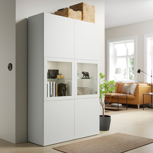 IKEA BESTÅ Storage Combination W/glass Doors White Lappviken/Sindvik White Clear Glass 47 1/4x16 1/2x76 "