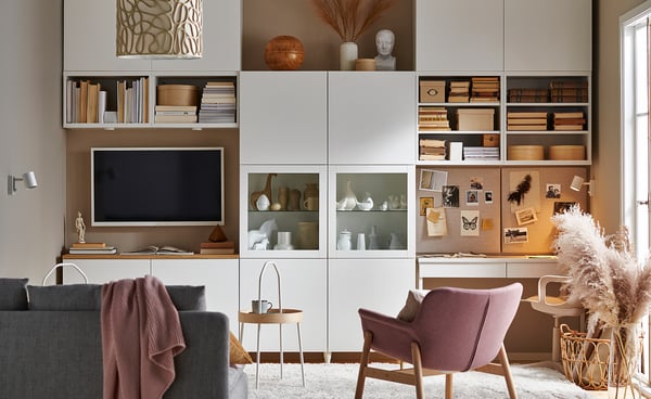 IKEA BESTÅ Storage Combination W/glass Doors White Lappviken/Sindvik White Clear Glass 47 1/4x16 1/2x76 "