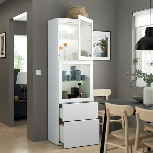 IKEA BESTÅ Storage Combination W/glass Doors White/Lappviken White Clear Glass 23 5/8x16 1/2x76 "