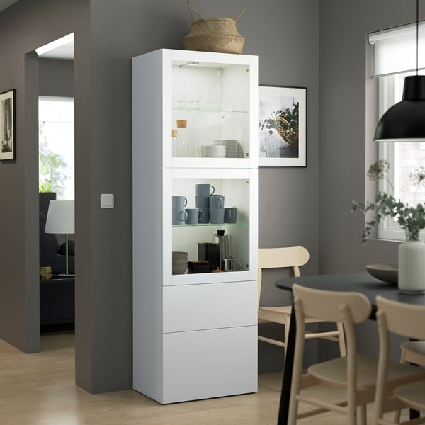 IKEA BESTÅ Storage Combination W/glass Doors White/Lappviken White Clear Glass 23 5/8x16 1/2x76 "
