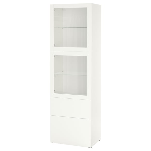 IKEA BESTÅ Storage combination w/glass doors white/Lappviken white clear glass 23 5/8x16 1/2x76 "