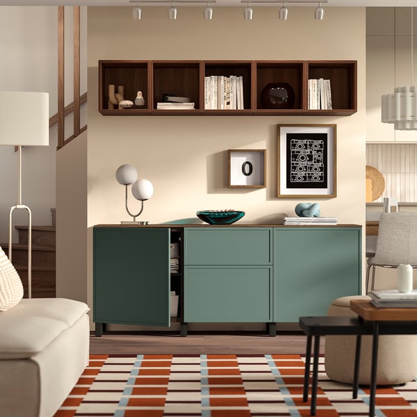 IKEA BESTÅ Storage Combination With Drawers Black-brown Krukmakare/dark Gray-green Walnut Effect 70 7/8x16 1/2x29 5/8 "