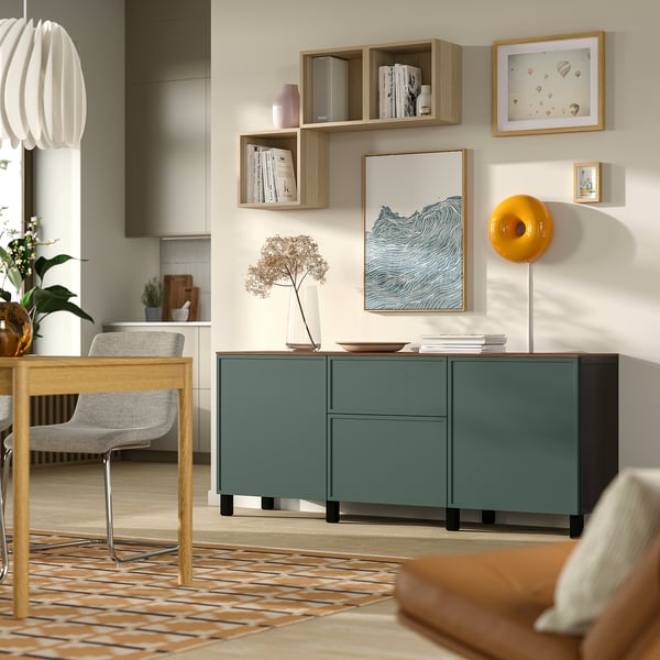 IKEA BESTÅ Storage Combination With Drawers Black-brown Krukmakare/dark Gray-green Walnut Effect 70 7/8x16 1/2x29 5/8 "