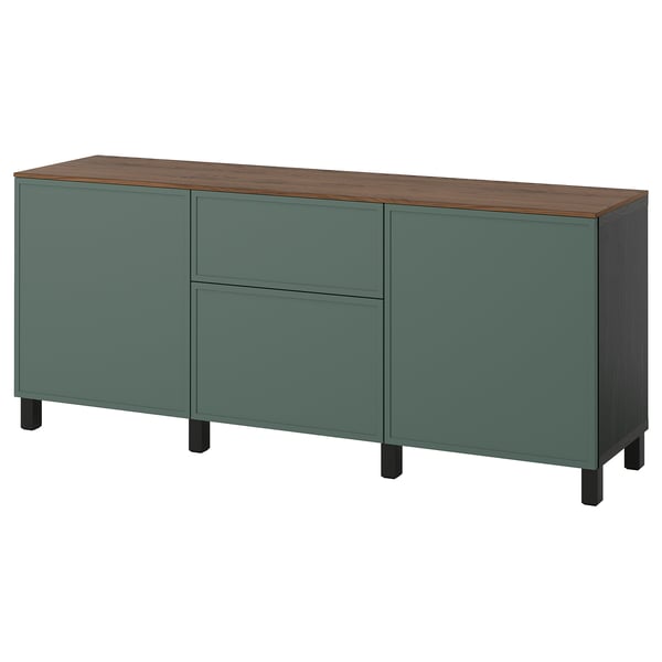 IKEA BESTÅ Storage combination with drawers black-brown Krukmakare/dark gray-green walnut effect 70 7/8x16 1/2x29 5/8 "