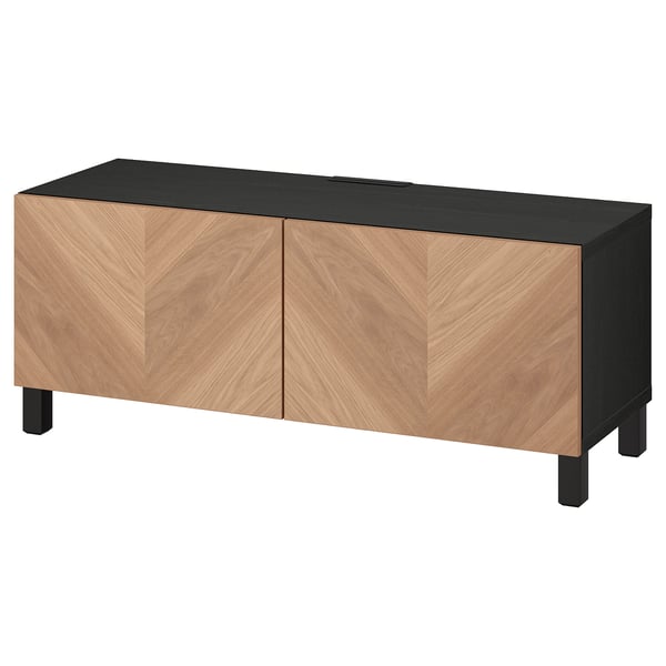 IKEA BESTÅ TV bench with doors black-brown/Hedeviken/Stubbarp oak veneer 47 1/4x16 1/2x18 7/8 "