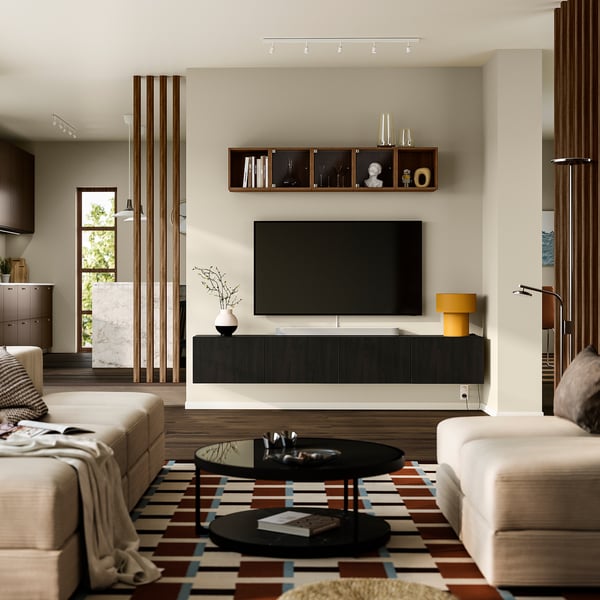 IKEA BESTÅ TV Bench With Doors Black-brown/Lappviken Black-brown 94 1/2x16 1/2x15 "