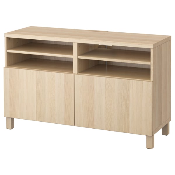 IKEA BESTÅ TV bench with doors white stained oak effect/Lappviken/Stubbarp white stained oak effect 47 1/4x16 1/2x29 1/8 "
