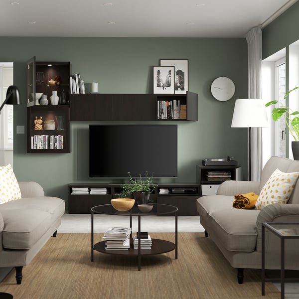 IKEA BESTÅ TV Storage Combination/glass Doors Black-brown/Lappviken Black-brown Clear Glass 118 1/8x16 1/2x83 1/8 "