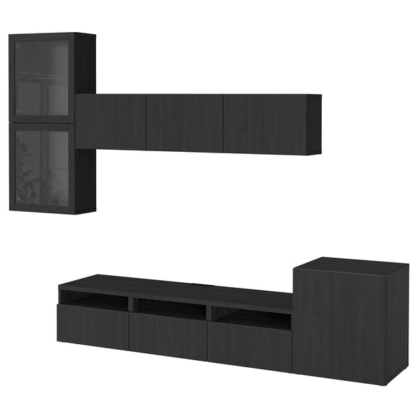 IKEA BESTÅ TV storage combination/glass doors black-brown/Lappviken black-brown clear glass 118 1/8x16 1/2x83 1/8 "