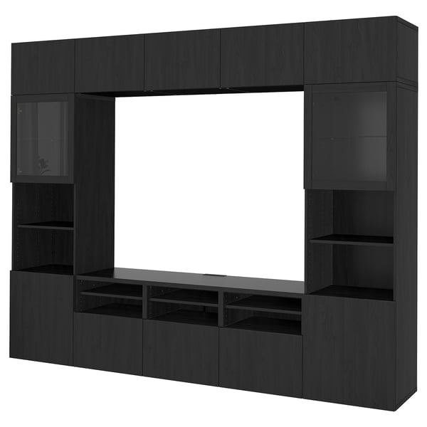 IKEA BESTÅ TV storage combination/glass doors black-brown/Lappviken black-brown clear glass 118 1/8x16 1/2x91 "