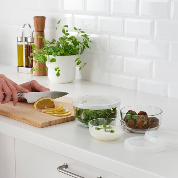 IKEA BESTÄMMA Food Container With Lid Set Of 3 Glass