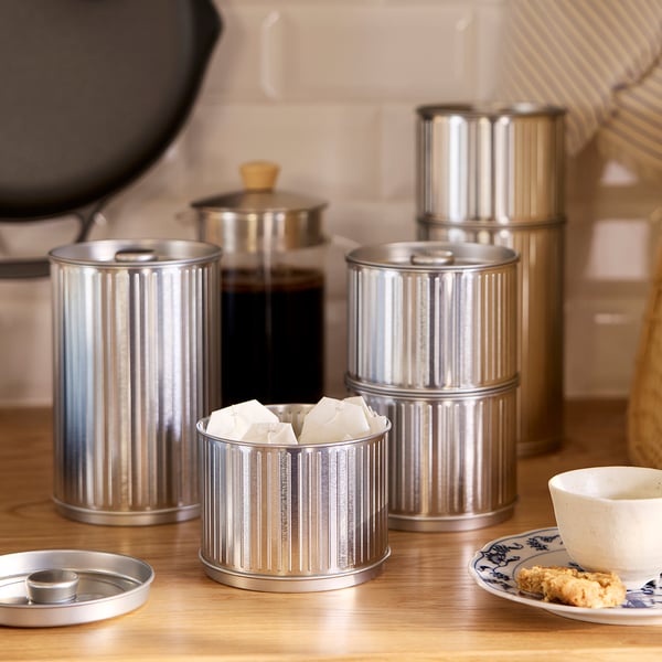 IKEA BETTHAJ Tin With Lid For Coffee/tea/silver Color 1.3 Qt
