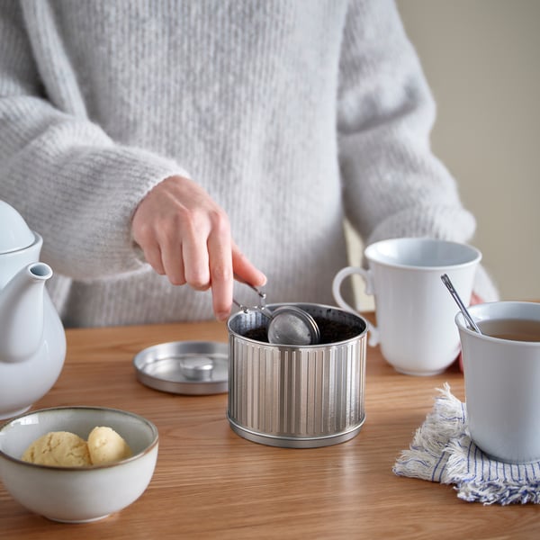 IKEA BETTHAJ Tin With Lid For Coffee/tea/silver Color 19 Oz